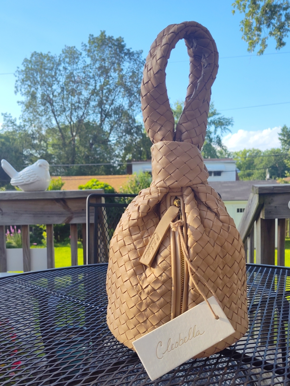 Cleobella Celine Woven Lamb Leather Top Knot Design Handbag - Picture 5 of 8
